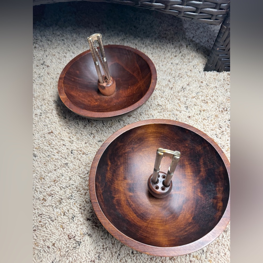 MCM Vintage Wood Nut Bowl with Tools Baribocraft lot of 2